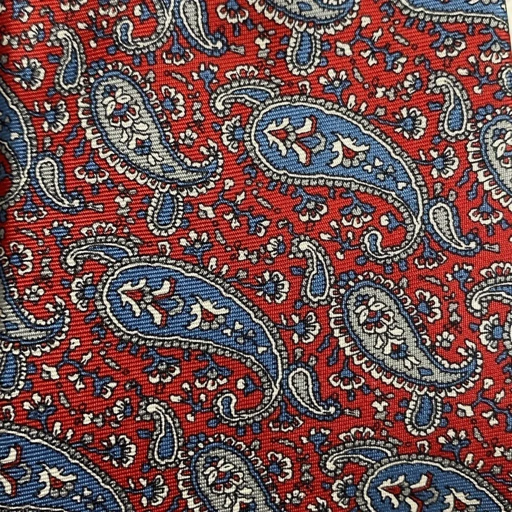 Christian Dior Paisley Silk Tie blue paisley on red background L 59” made in USA